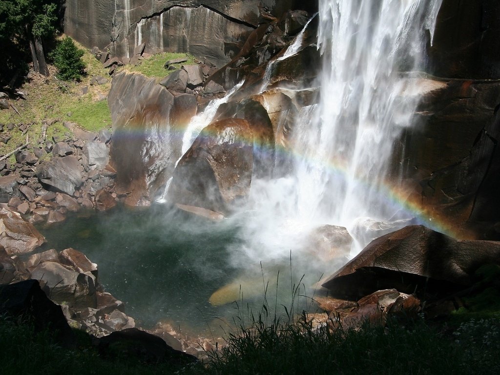 Обои скалы, водопад, радуга, разлом, сила, захватывает, rocks, waterfall, rainbow, the rift, power, captures разрешение 1920x1200 Загрузить