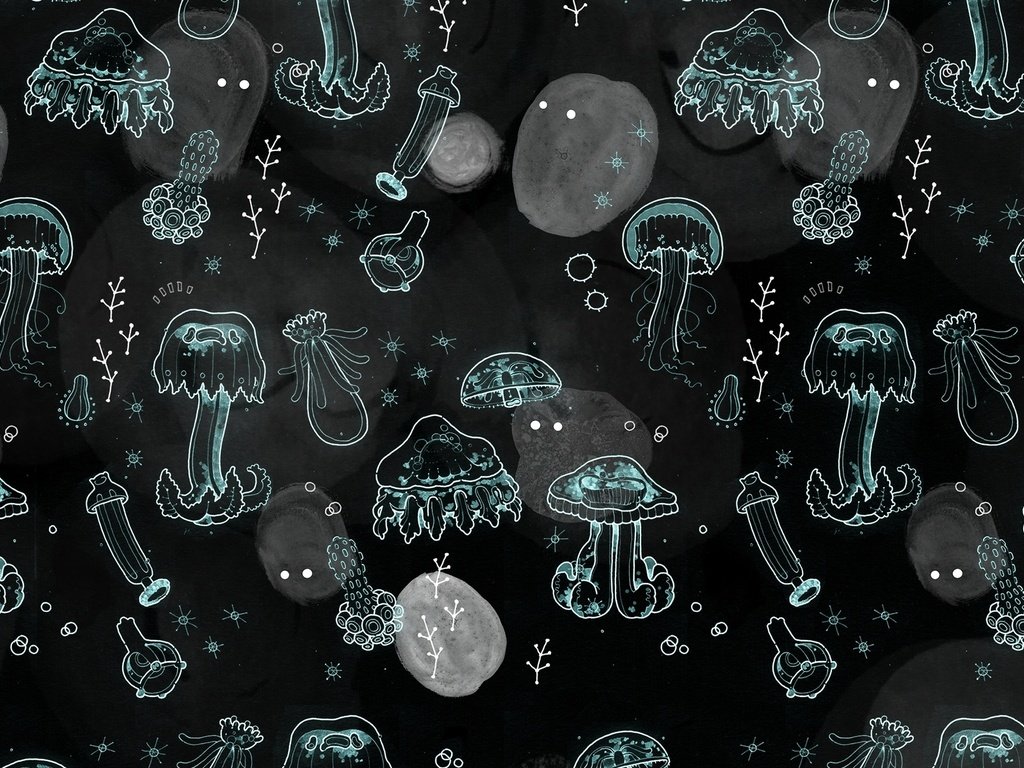 Обои текстура, черный фон, медузы, texture, black background, jellyfish разрешение 1920x1200 Загрузить