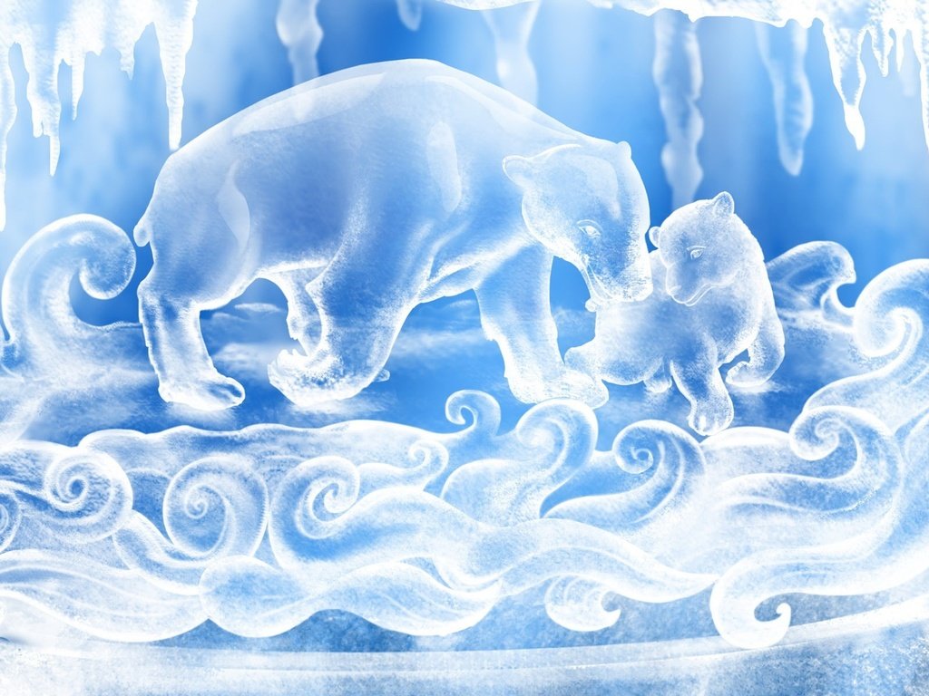 Обои рисунок, снег, синий, белый, медведи, figure, snow, blue, white, bears разрешение 1920x1200 Загрузить