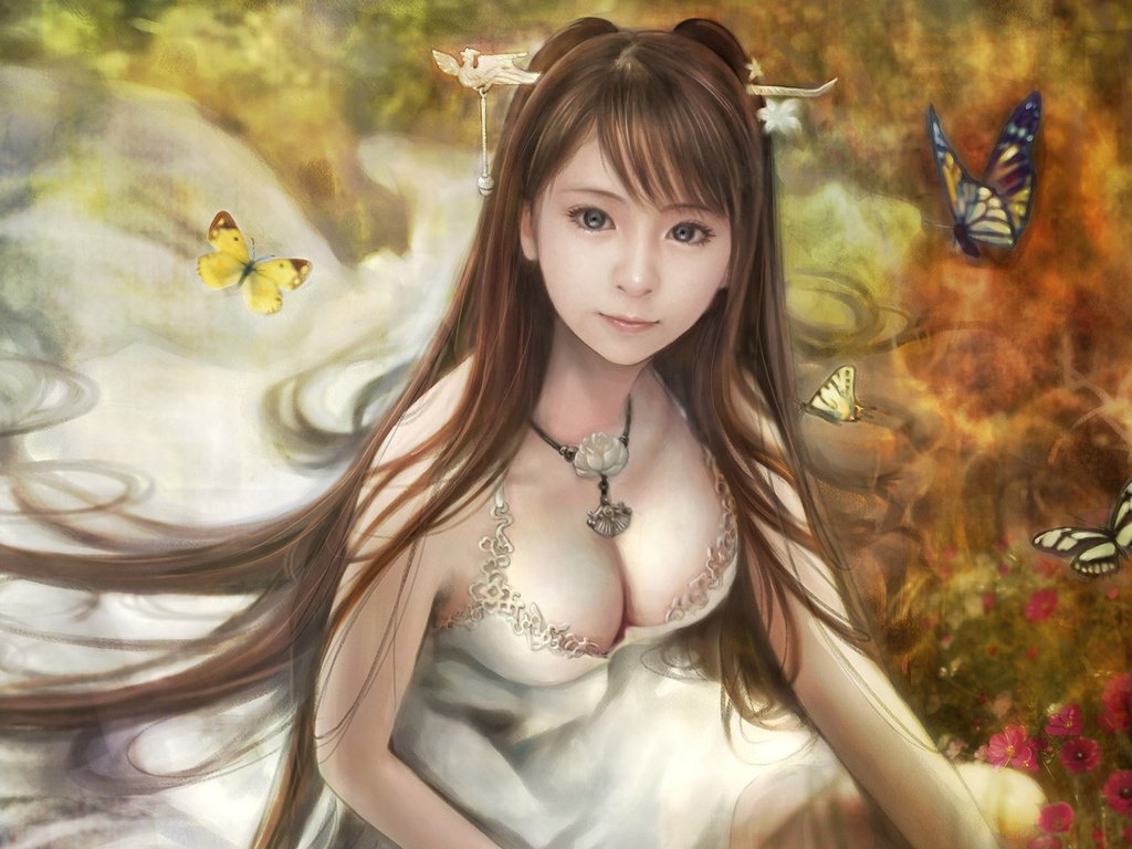 Обои цветы, девушка, бабочки, i-chen lin, flowers, girl, butterfly разрешение 1920x1200 Загрузить