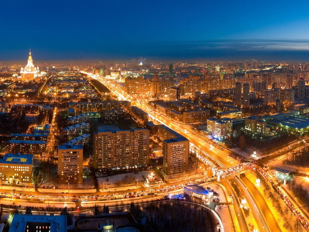 Обои дорога, ночь, огни, москва, road, night, lights, moscow разрешение 2565x1050 Загрузить