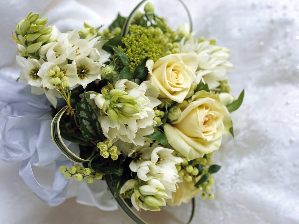 Обои цветы, розы, букет, нежность, оформление, свадебный букет невесты, flowers, roses, bouquet, tenderness, design разрешение 1920x1200 Загрузить