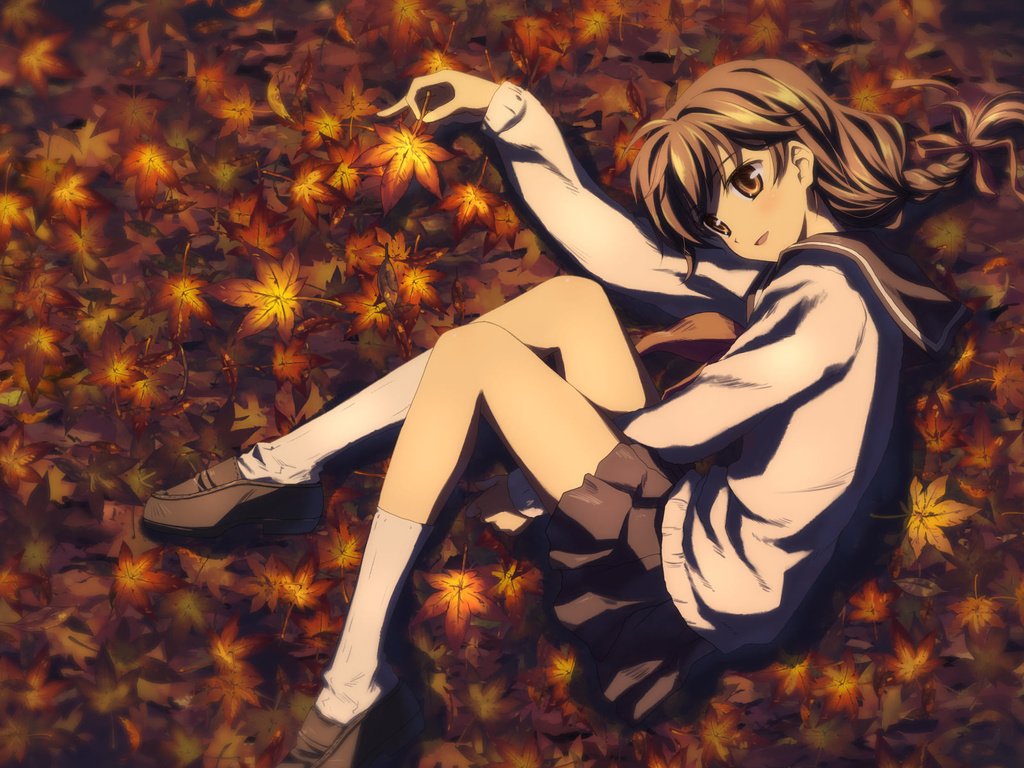 Обои листья, девушка, осень, leaves, girl, autumn разрешение 1920x1200 Загрузить