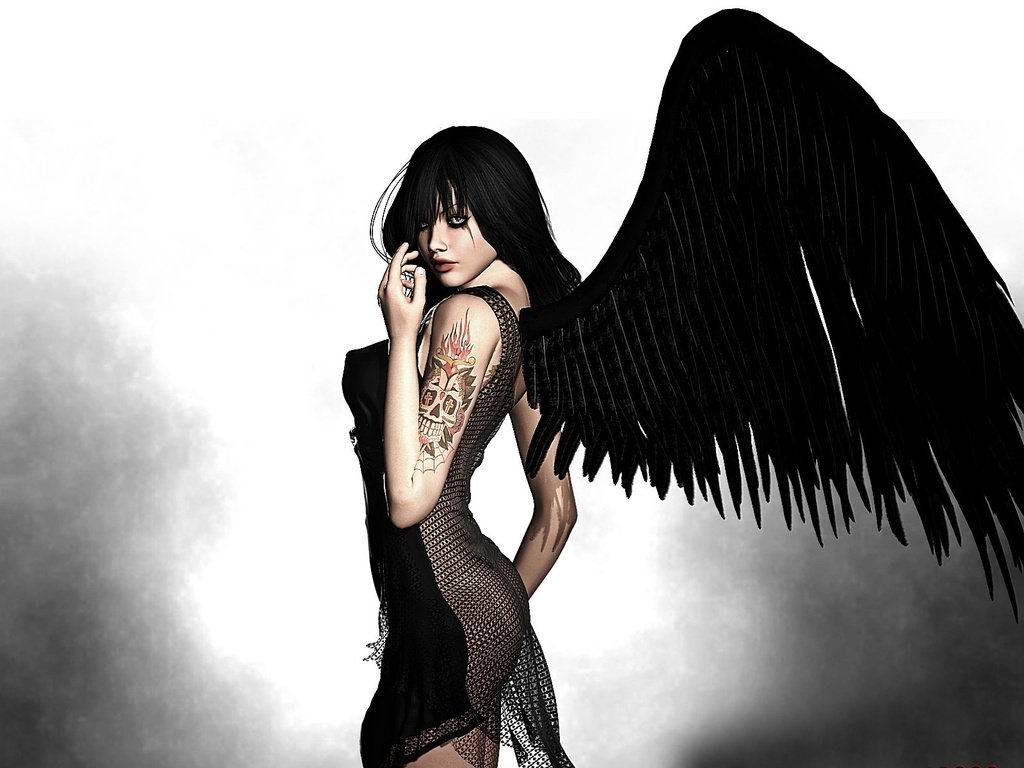 Скачать обои крылья, черный, ангел, фчя64, wings разрешение 1024x768 #29575