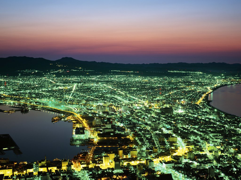 Обои ночь, япония, хоккайдо, огни города, night, japan, hokkaido разрешение 1920x1200 Загрузить