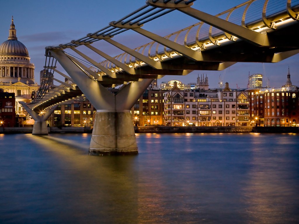 Обои мост, лондон, темза, здания, мост миллениум, пешеходный мост, bridge, london, thames, building, millenium bridge разрешение 1920x1200 Загрузить