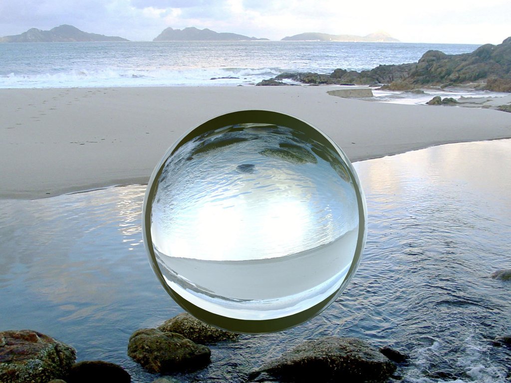 Обои пляж, сфера, шар, стеклянный, компьютерный дизайн, beach, sphere, ball, glass, computer design разрешение 1920x1080 Загрузить