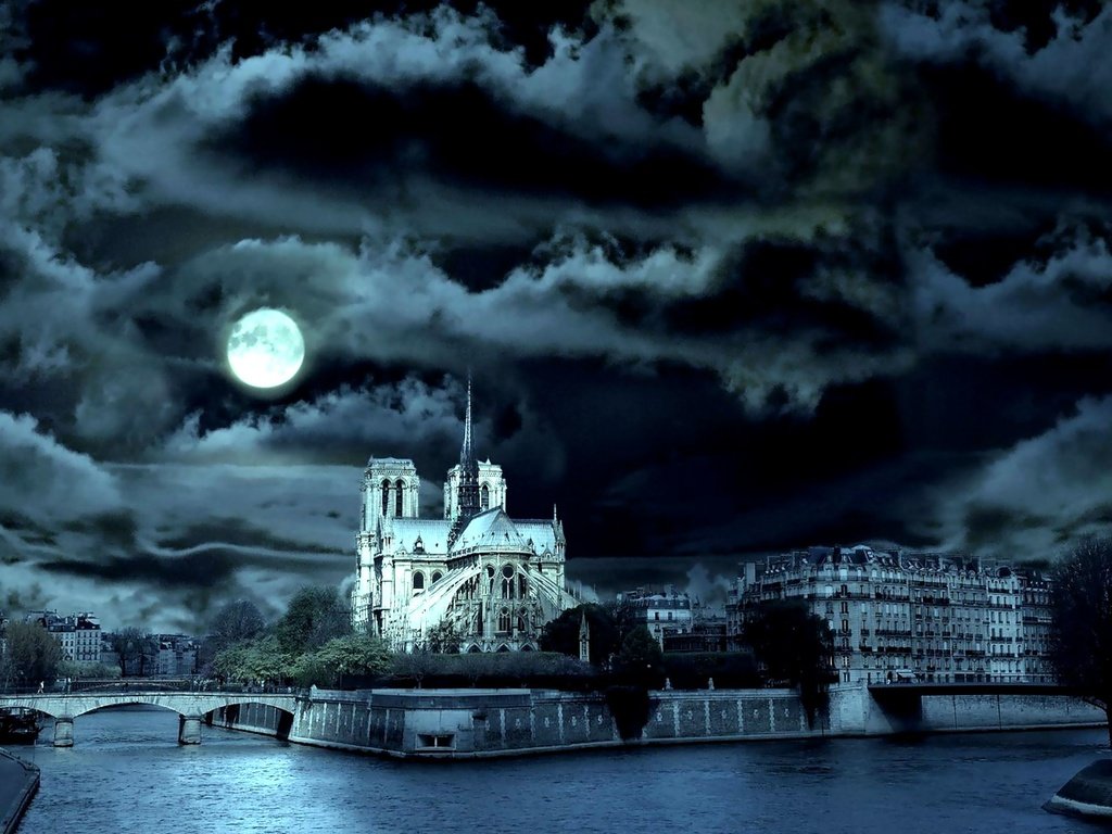 Обои облака, ночь, замок, луна, полнолуние, clouds, night, castle, the moon, the full moon разрешение 2000x1600 Загрузить