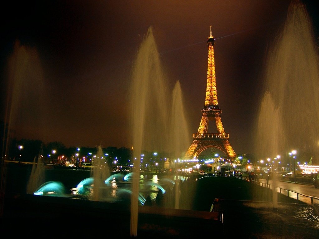 Обои ночь, париж, фонтан, эйфелева башня, night, paris, fountain, eiffel tower разрешение 2560x1600 Загрузить