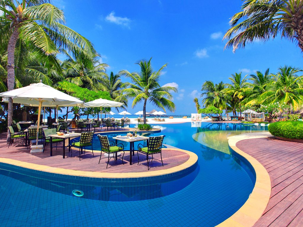 Обои курорт, ресторан, тропики, мальдивы, resort, restaurant, tropics, the maldives разрешение 5000x3333 Загрузить