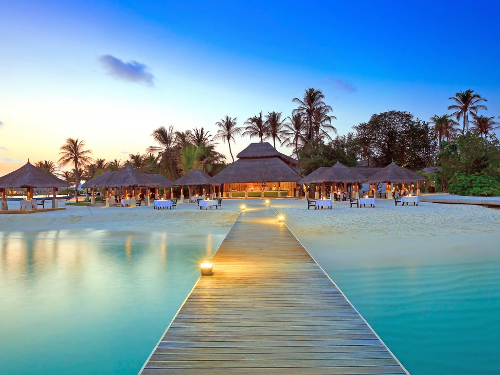 Обои море, пляж, курорт, ресторан, тропики, мальдивы, sea, beach, resort, restaurant, tropics, the maldives разрешение 5616x3744 Загрузить