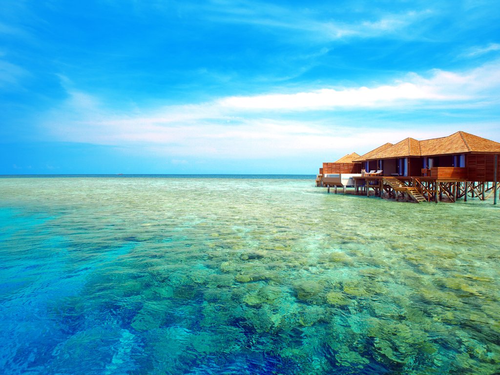 Обои море, бунгало, тропики, мальдивы, sea, bungalow, tropics, the maldives разрешение 5016x3356 Загрузить