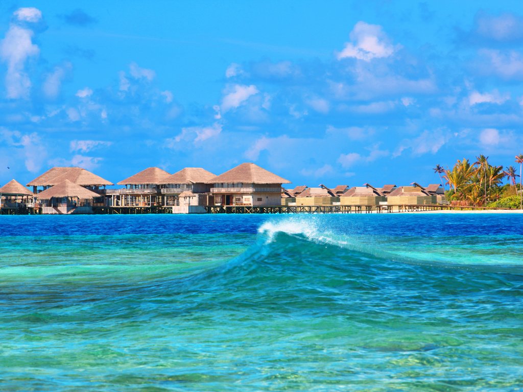 Обои море, бунгало, тропики, мальдивы, sea, bungalow, tropics, the maldives разрешение 5616x3744 Загрузить