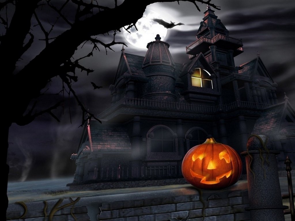 Обои тыква и мрачный замок, pumpkin and dark castle разрешение 2560x1440 Загрузить