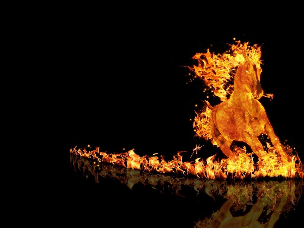 Обои огонь, конь, бег, fire, horse, running разрешение 2560x1600 Загрузить