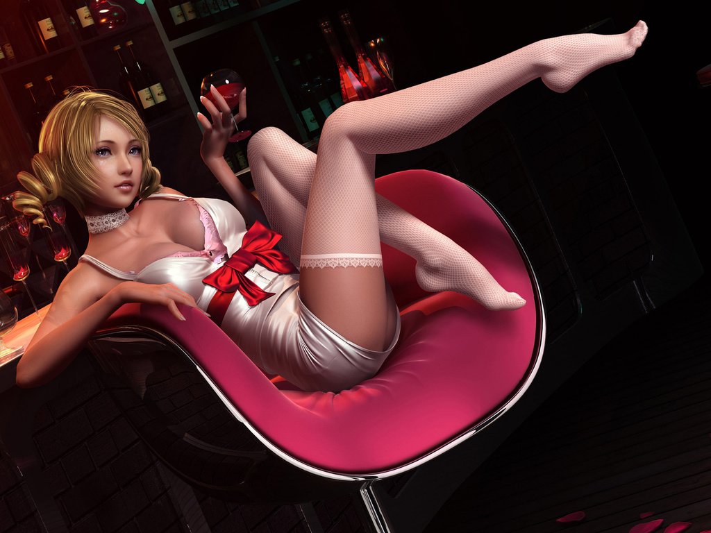 Обои девушка, стул, бар, ножки, чулки, girl, chair, bar, legs, stockings разрешение 1920x1080 Загрузить