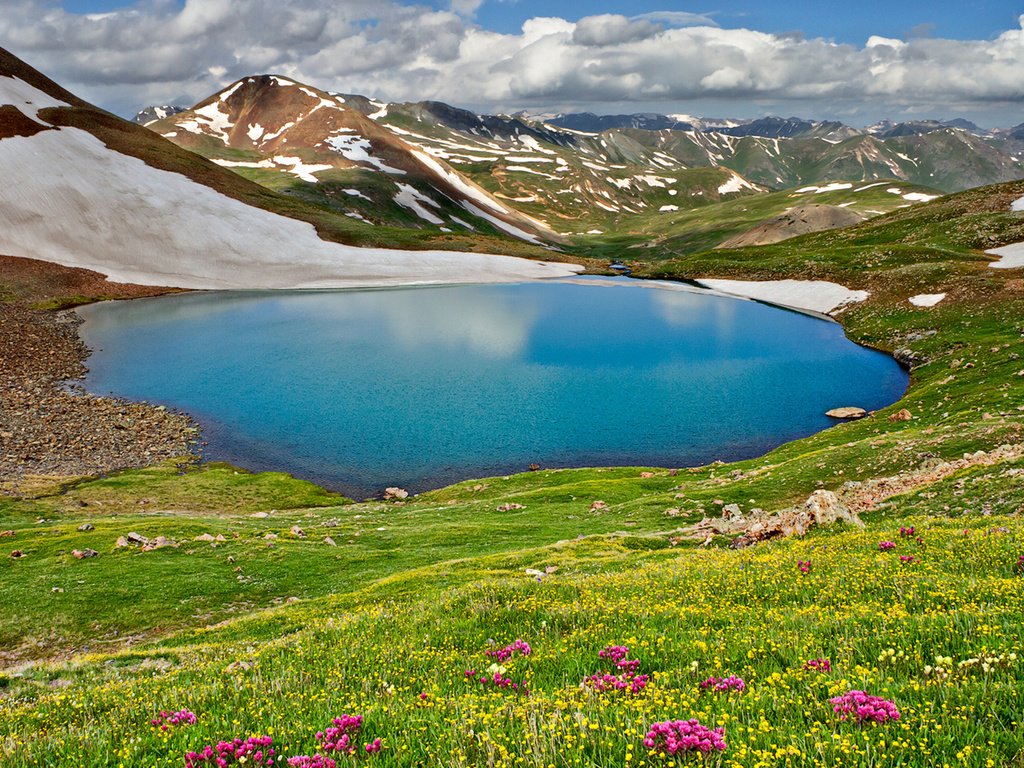 Обои небо, трава, облака, озеро, горы, природа, пейзаж, весна, the sky, grass, clouds, lake, mountains, nature, landscape, spring разрешение 1920x1080 Загрузить