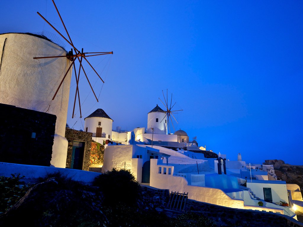 Обои греция, ветряки, oia, greece, windmills разрешение 2560x1600 Загрузить