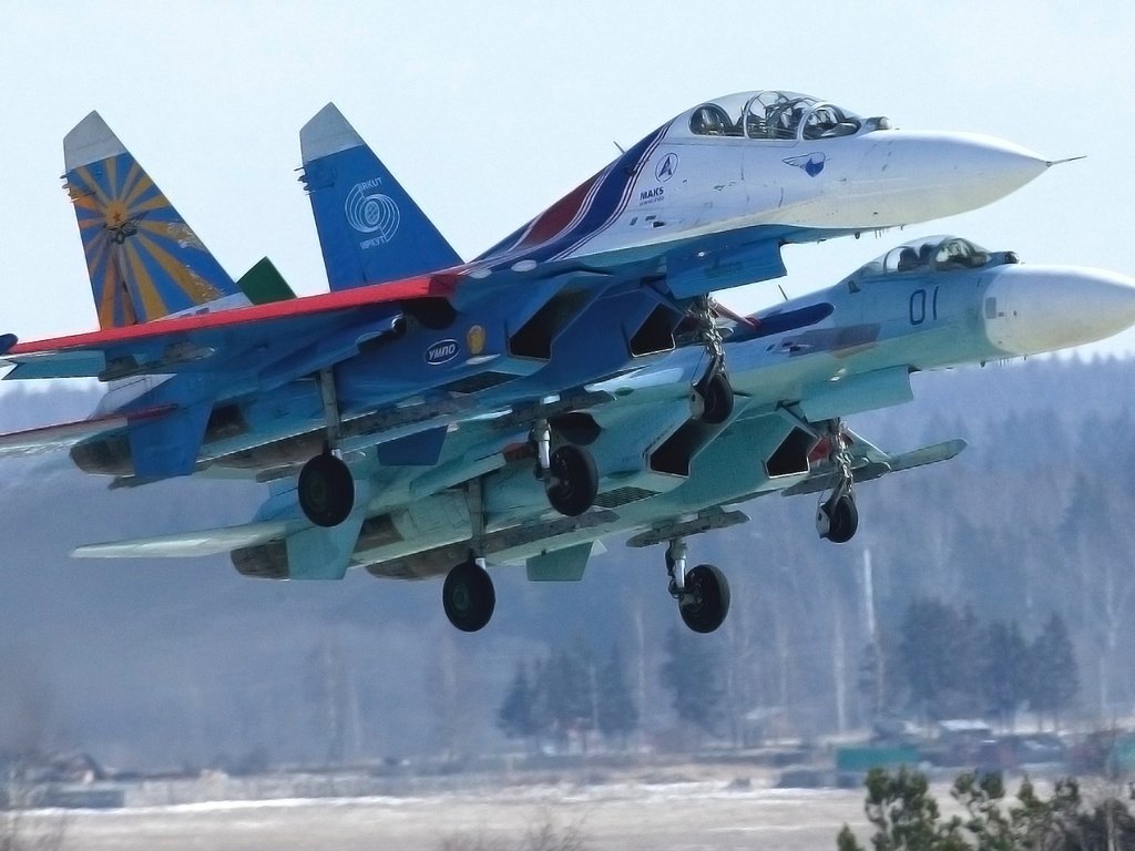 Обои россия, два, русские витязи, су 27, пилотажная группа, russia, two, russian knights, su 27, aerobatic team разрешение 1920x1080 Загрузить