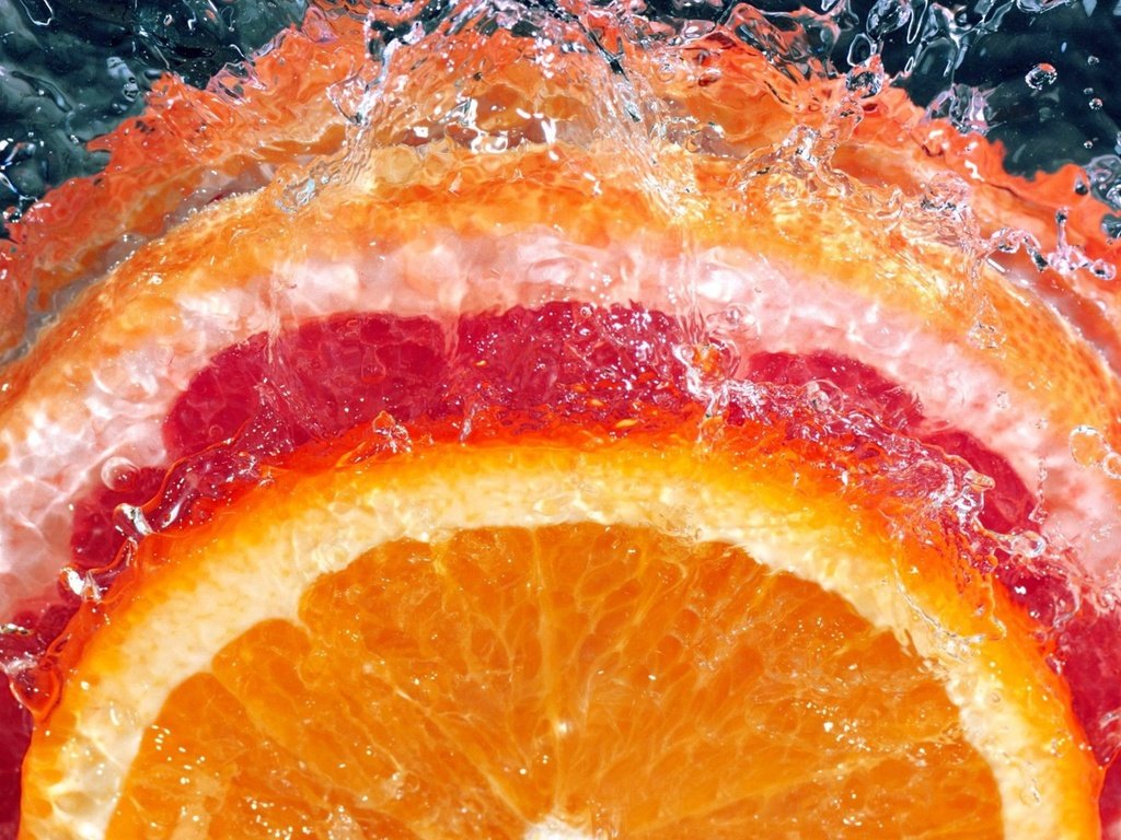 Обои фрукты, дольки, цитрусы, вода.брызги, fruit, slices, citrus, water.squirt разрешение 2560x1600 Загрузить