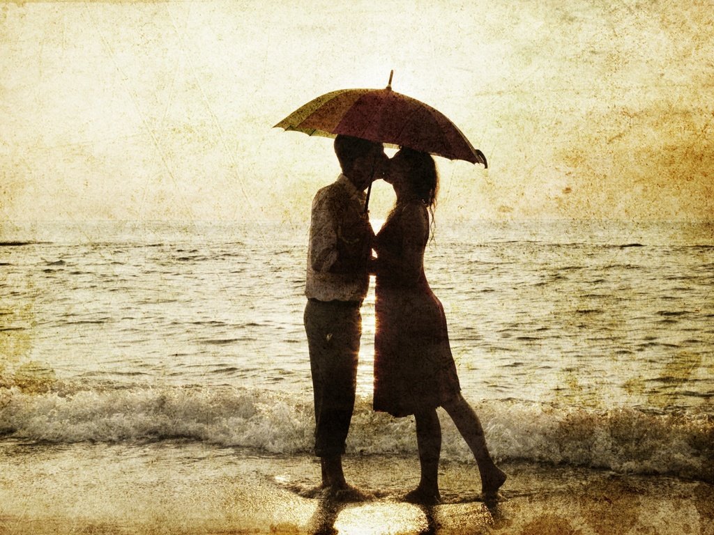 Обои море, силуэты, дождь, любовь, романтика, зонт, мужчина, женщина, sea, silhouettes, rain, love, romance, umbrella, male, woman разрешение 2560x1600 Загрузить
