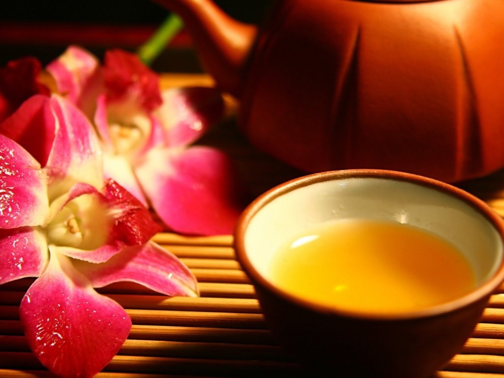 Обои цветы, цветок, чашка, чай, чайник, орхидея, пиала, flowers, flower, cup, tea, kettle, orchid, bowl разрешение 1920x1200 Загрузить