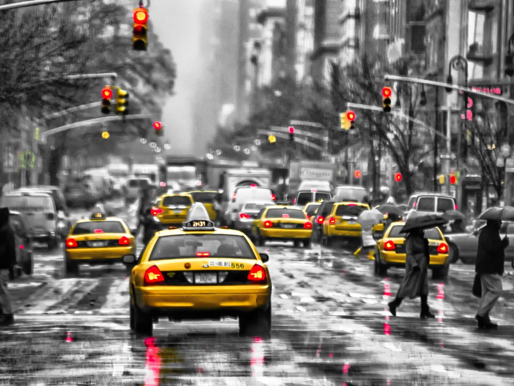 Обои дорога, люди, город, улица, дождь, здания, такси, road, people, the city, street, rain, building, taxi разрешение 3840x2400 Загрузить