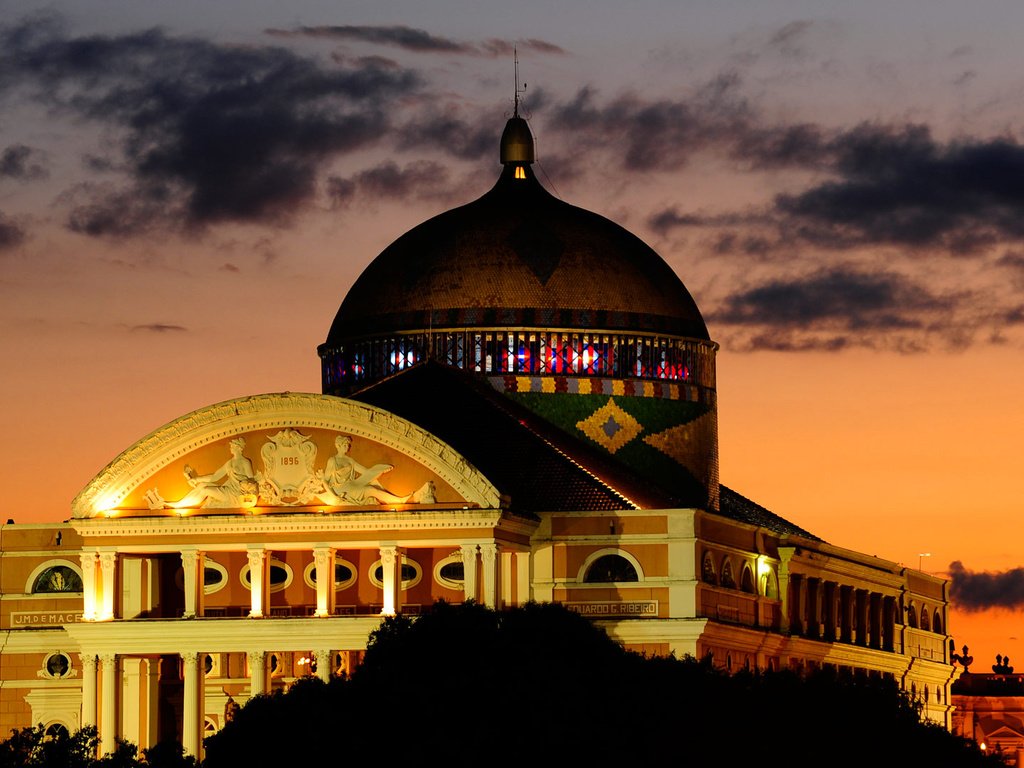 Обои ночь, огни, бразилия, зарево, театр, манаус, амазонас, night, lights, brazil, glow, theatre, manaus, amazonas разрешение 1920x1080 Загрузить