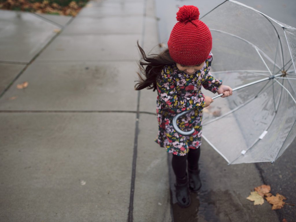 Обои девочка, зонт, ребенок, шапка, зонтик, girl, umbrella, child, hat разрешение 2048x1365 Загрузить