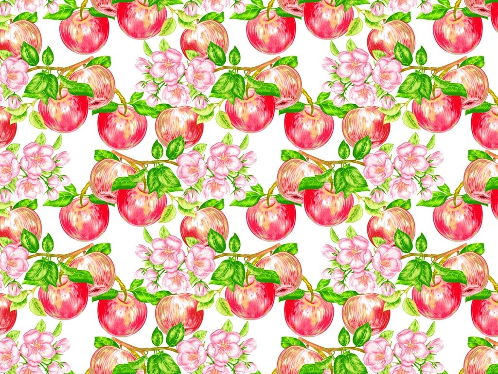 Обои цветы, узор, фрукты, яблоки, плоды, flowers, pattern, fruit, apples разрешение 1920x1280 Загрузить