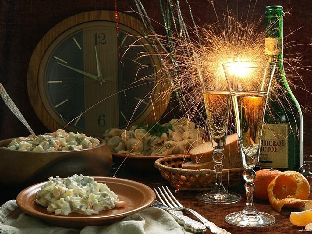 Обои новый год, шампанское, натюрморт, оливье, new year, champagne, still life, olivier разрешение 1920x1200 Загрузить