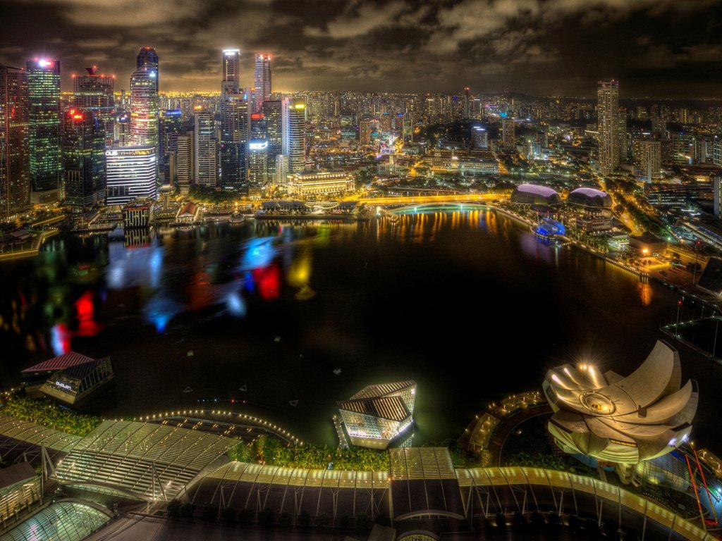 Обои ночь, огни, небоскребы, здания, сингапур, night, lights, skyscrapers, building, singapore разрешение 2200x1520 Загрузить