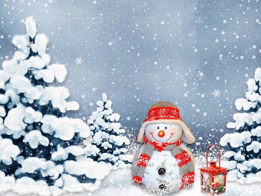 Обои снег, новый год, зима, снеговик, фонарь, рождество, снегопад, snow, new year, winter, snowman, lantern, christmas, snowfall разрешение 2560x1600 Загрузить
