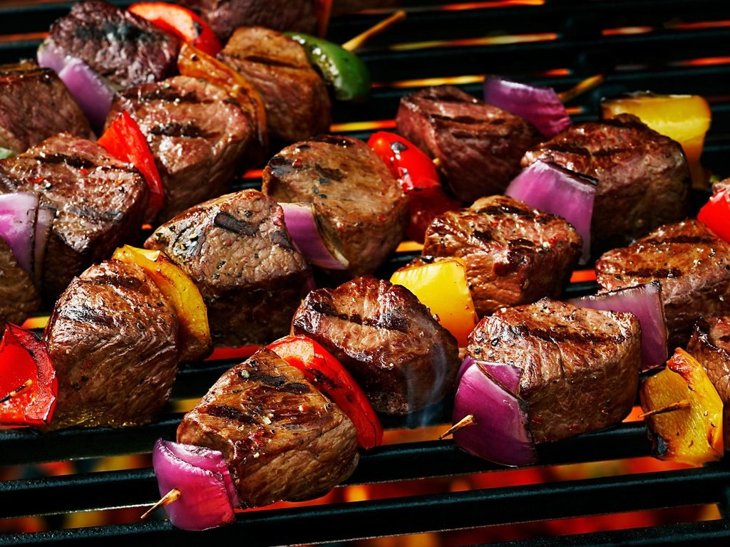 Обои овощи, мясо, шашлык, vegetables, meat, kebab разрешение 1920x1280 Загрузить