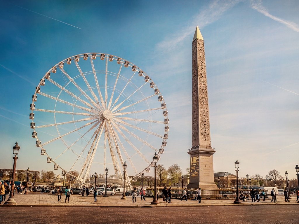 Обои люди, колесо обозрения, город, париж, франция, обелиск, people, ferris wheel, the city, paris, france, obelisk разрешение 3840x2560 Загрузить