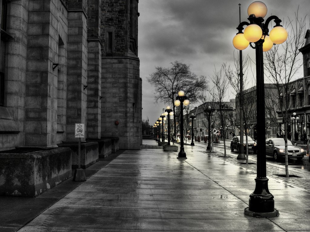 Обои дорога, улица, фонарь, пасмурно, после дождя, road, street, lantern, overcast, after the rain разрешение 1920x1080 Загрузить