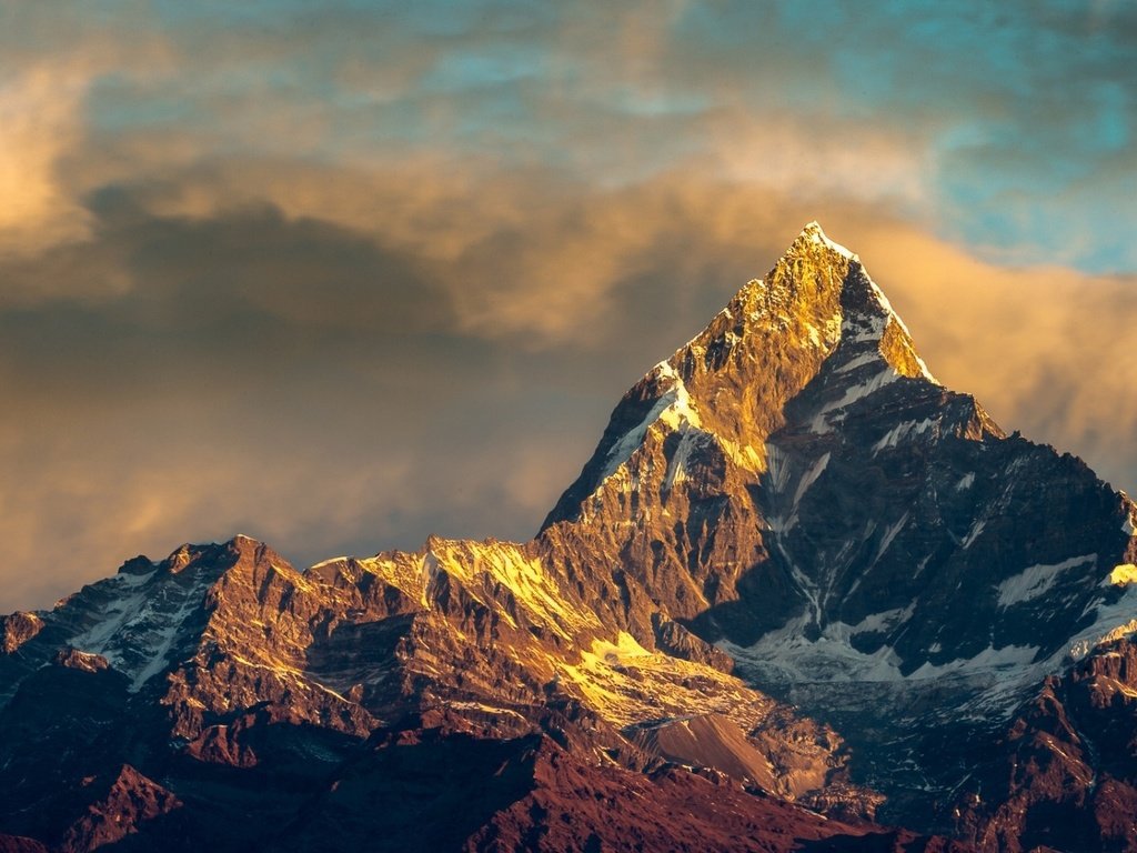 Обои небо, горы, снег, гора, вершина, аннапурна, гималаи, непал, the sky, mountains, snow, mountain, top, annapurna, the himalayas, nepal разрешение 1920x1080 Загрузить