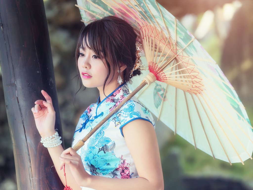 Обои стиль, девушка, платье, лицо, зонтик, азиатка, style, girl, dress, face, umbrella, asian разрешение 2048x1365 Загрузить