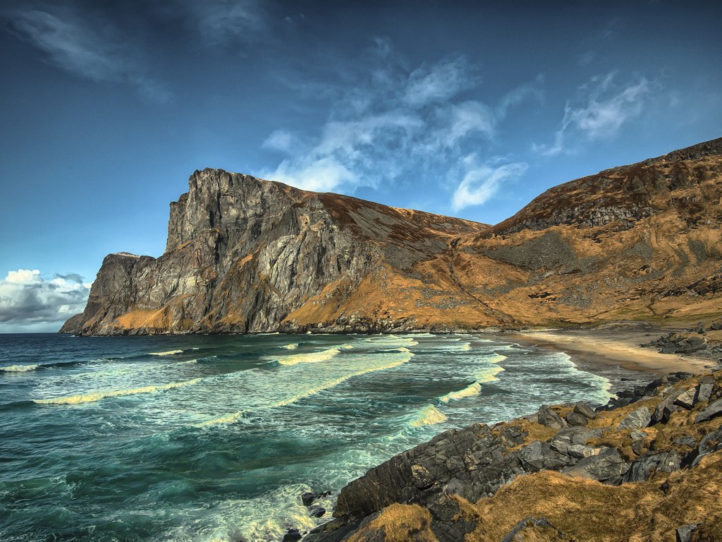 Обои небо, скалы, камни, берег, волны, пейзаж, море, the sky, rocks, stones, shore, wave, landscape, sea разрешение 2048x1335 Загрузить