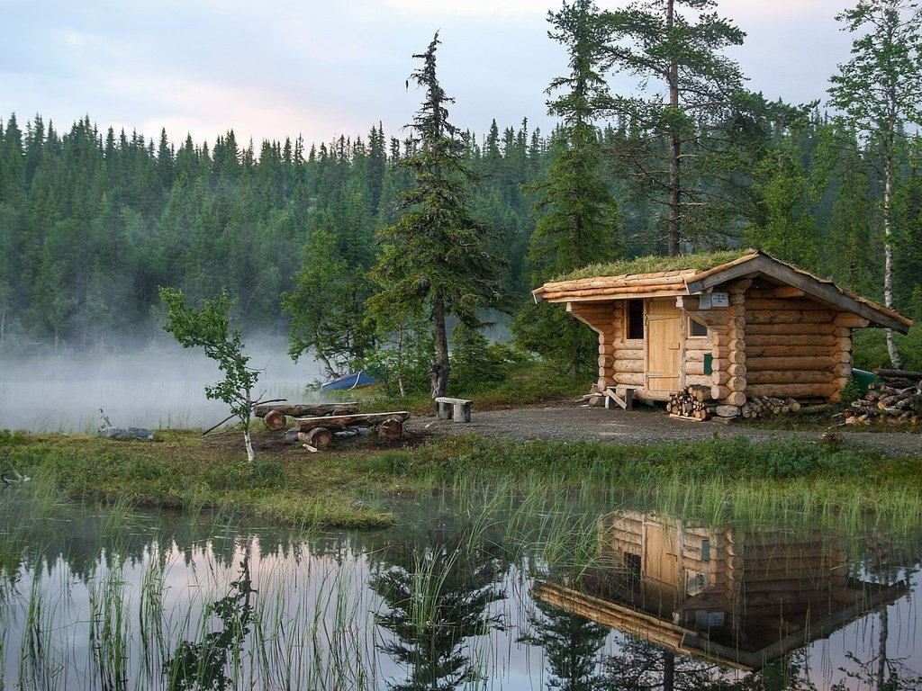 Обои озеро, лес, отражение, норвегия, избушка, lake, forest, reflection, norway, hut разрешение 1920x1200 Загрузить