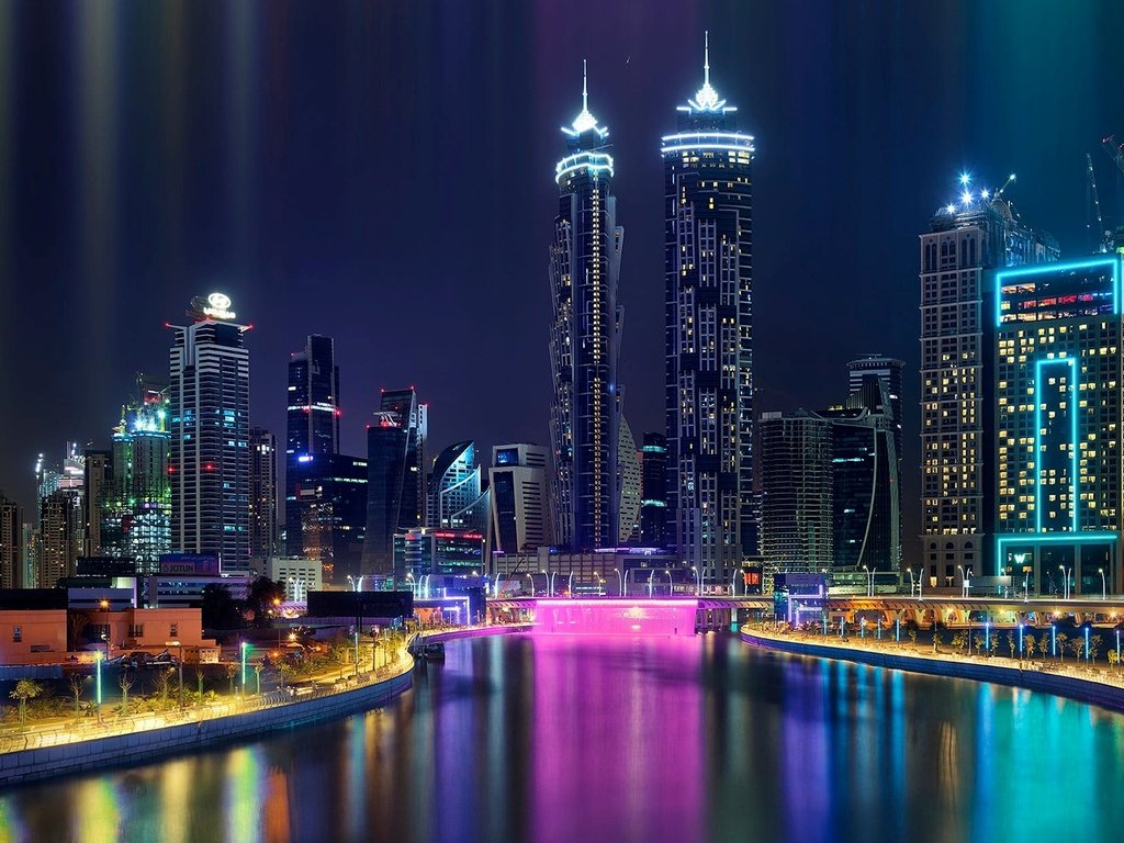 Обои ночь, огни, город, дубай, оаэ, night, lights, the city, dubai, uae разрешение 1920x1200 Загрузить