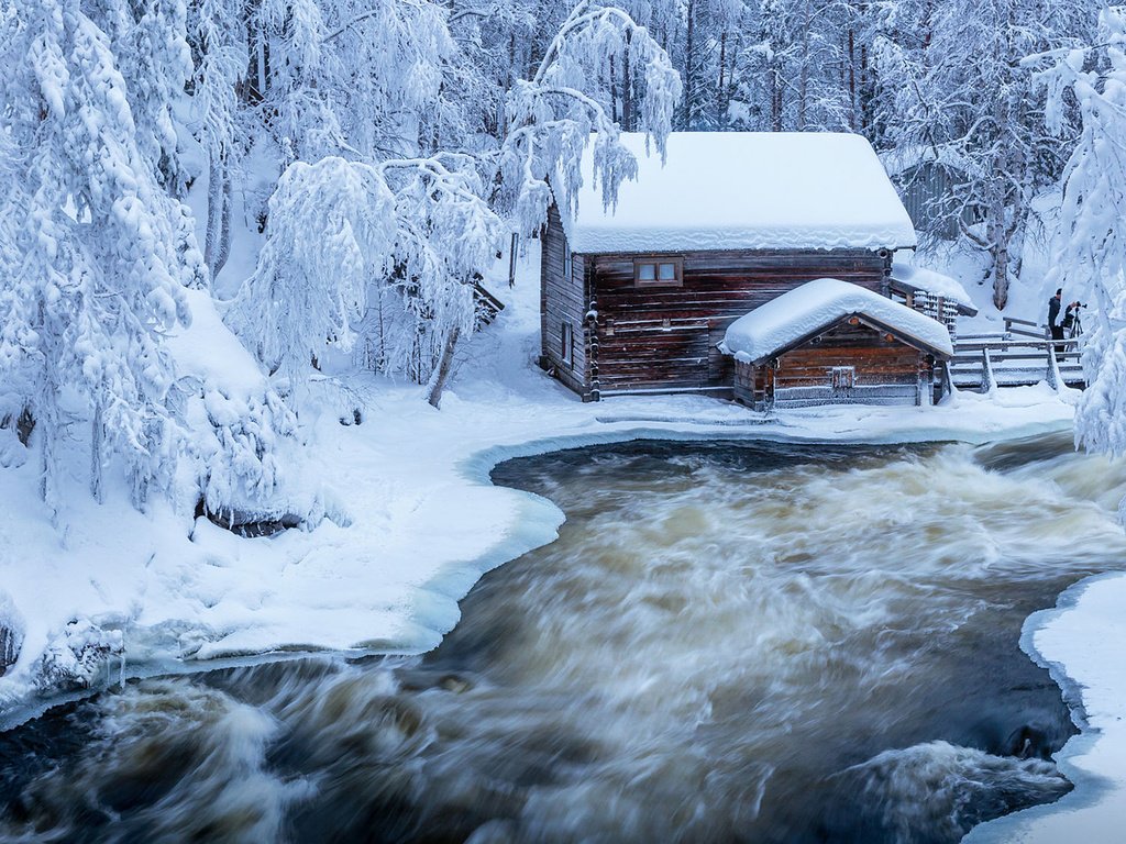 Обои река, природа, лес, зима, домик, jari ehrstrom, river, nature, forest, winter, house разрешение 1920x1080 Загрузить