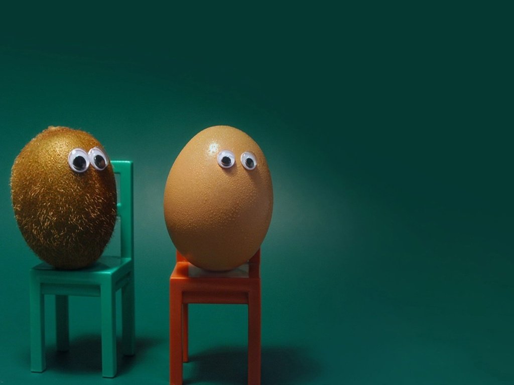 Обои фон, стул, юмор, киви, яйцо, глазки, background, chair, humor, kiwi, egg, eyes разрешение 1920x1200 Загрузить