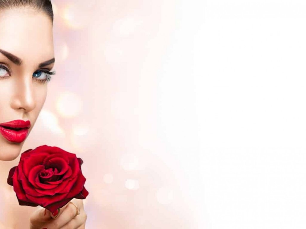 Обои девушка, портрет, роза, модель, лицо, красная помада, girl, portrait, rose, model, face, red lipstick разрешение 1920x1080 Загрузить