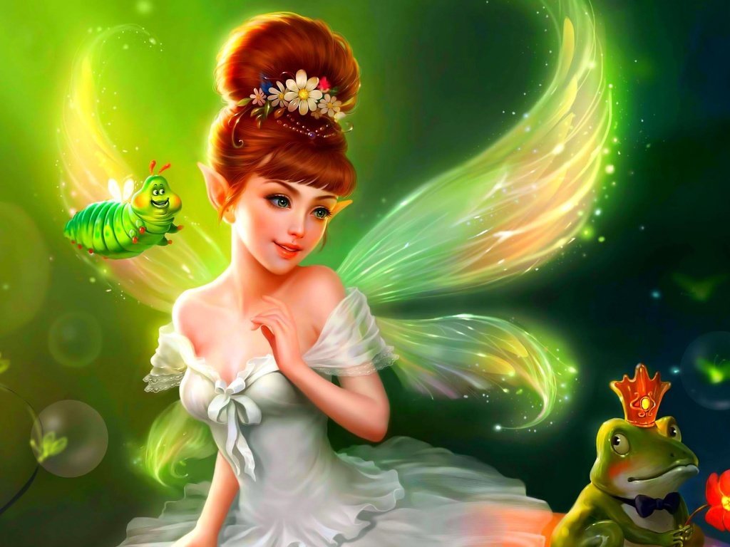 Обои фэнтези, крылья, фея, лягушка, гусеница, fantasy, wings, fairy, frog, caterpillar разрешение 2560x1600 Загрузить