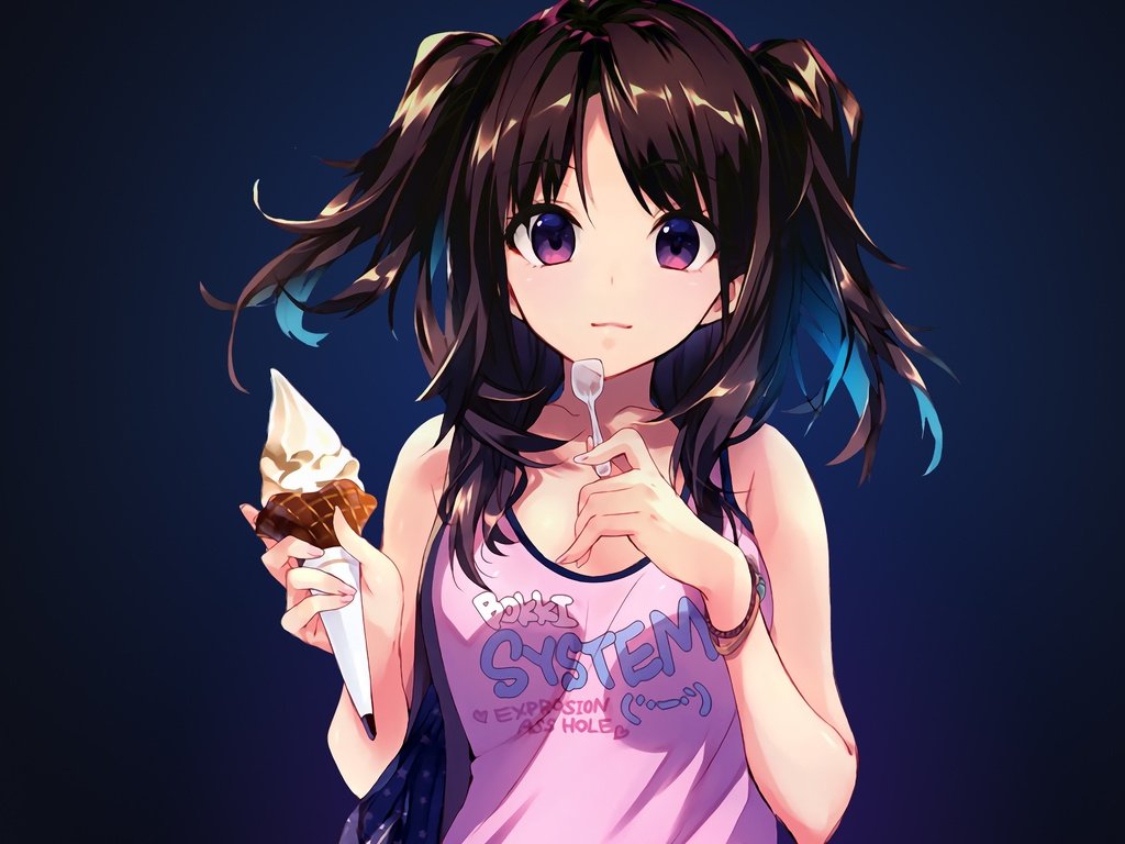 Обои девушка, мороженое, взгляд, аниме, волосы, лицо, girl, ice cream, look, anime, hair, face разрешение 3840x2160 Загрузить