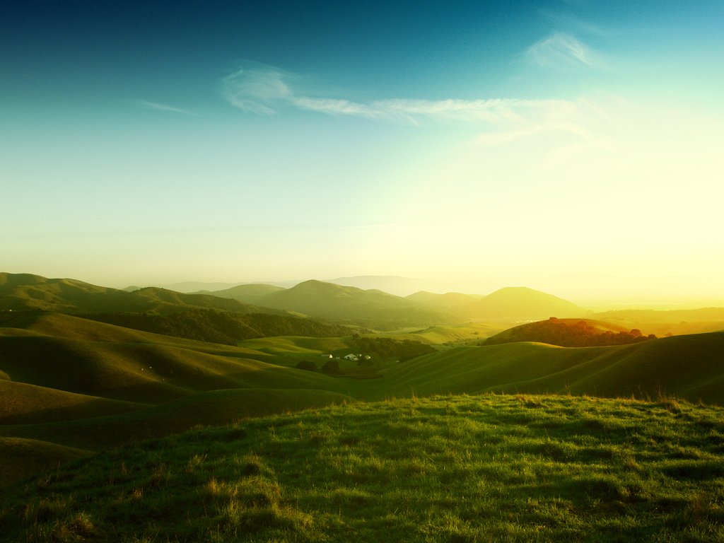 Обои трава, вечер, солнце, холмы, закат, поля, калифорния, луга, grass, the evening, the sun, hills, sunset, field, ca, meadows разрешение 2560x1440 Загрузить