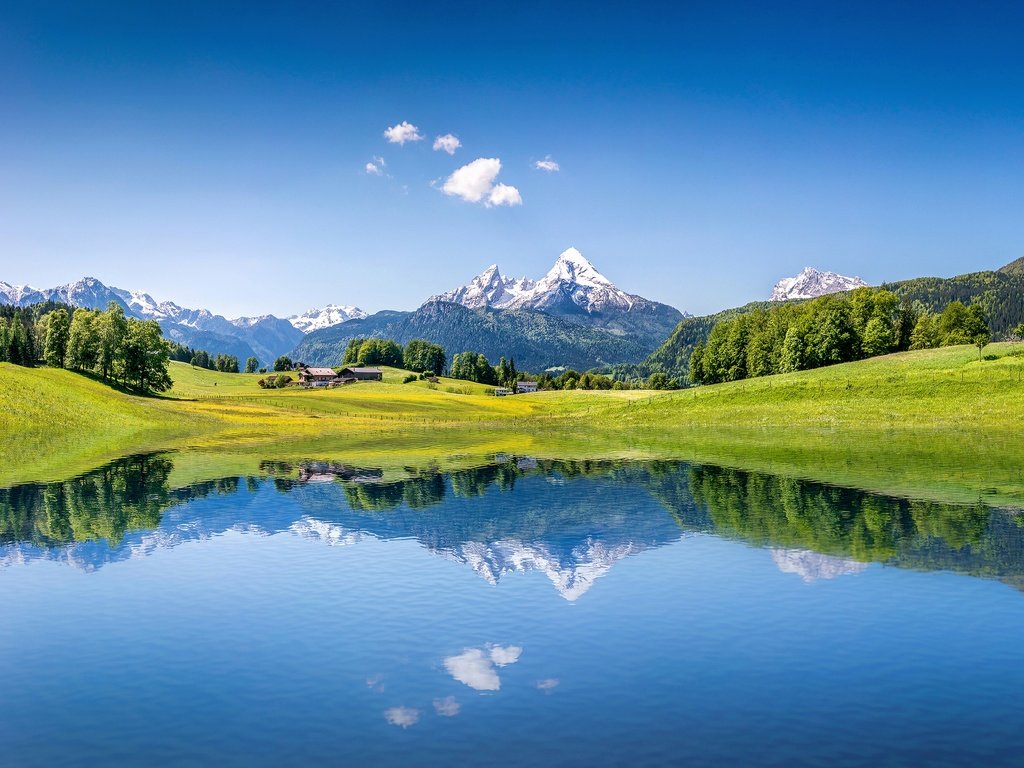 Обои небо, деревья, озеро, горы, лес, отражение, лето, альпы, the sky, trees, lake, mountains, forest, reflection, summer, alps разрешение 5500x3909 Загрузить