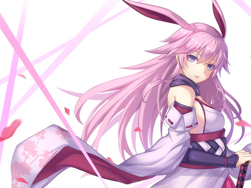 Обои лепестки, bunny ears, розовые волосы, аниме девочка, traditional clothes, petals, pink hair, anime girl разрешение 3200x1984 Загрузить