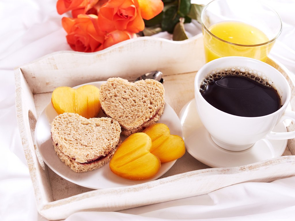 Обои кофе, завтрак, десерт, 5, поднос, апельсиновый сок, сок, тосты, coffee, breakfast, dessert, tray, orange juice, juice, toast разрешение 6000x4000 Загрузить